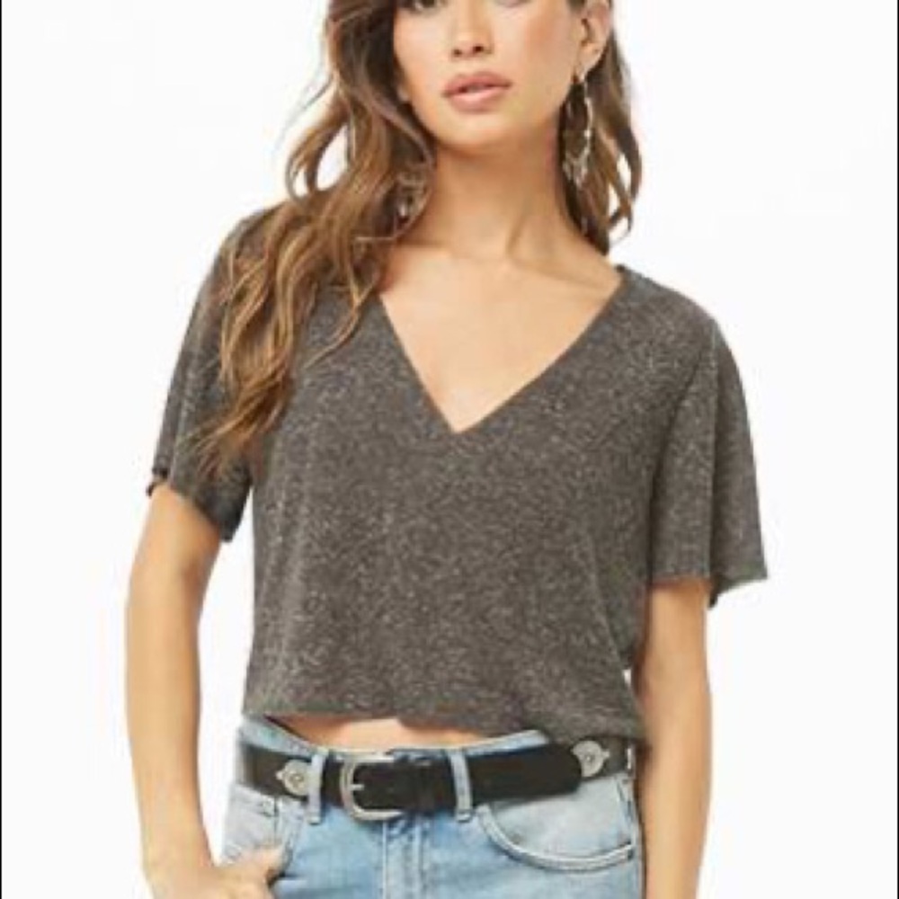 FORVER21 GREY VNECK CROPTOP